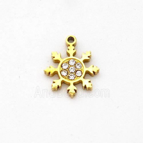 Stainless Steel Snowflake Pendant Micro Pave Rhinestone Gold Plated