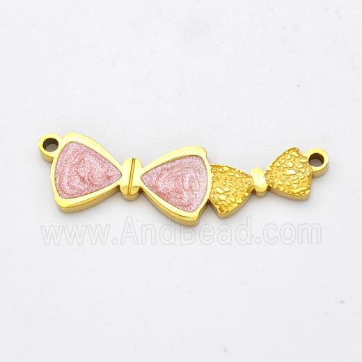 Stainless Steel Bowknot Pendant Pink Painted 2loops Gold Plated