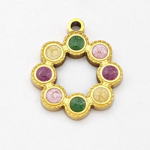 Stainless Steel Wreath Pendant Multicolor Painted Gold Plated