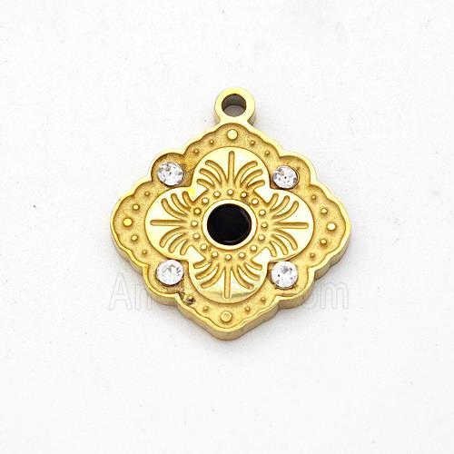 Stainless Steel Flower Pendant Pave Rhinestone Gold Plated