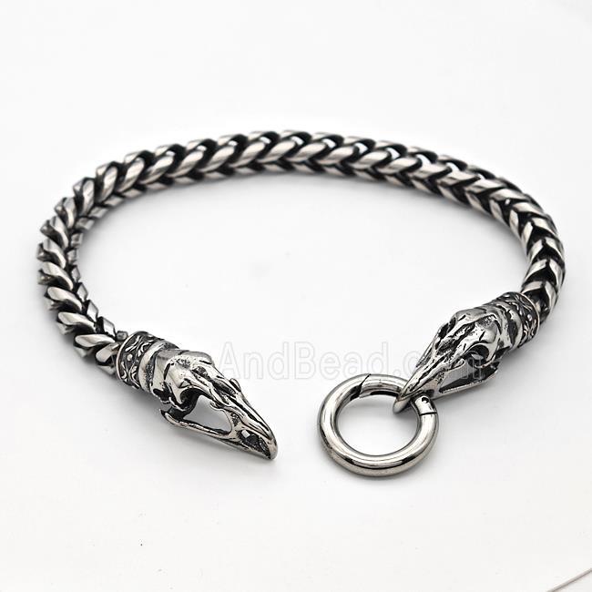 304 Stainless Steel Bracelet Crowhead Antique Silver