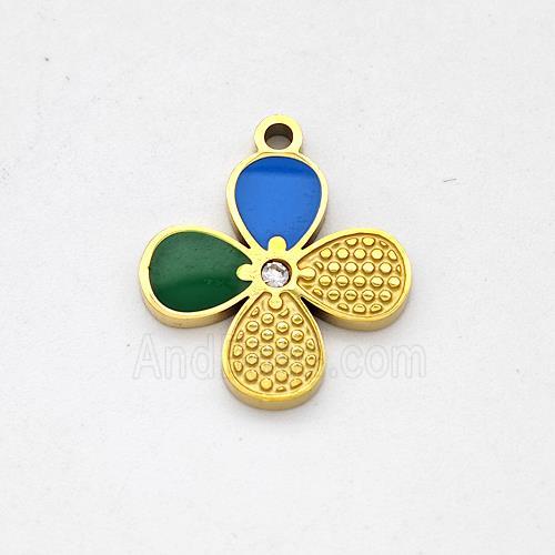 Stainless Steel Clover Pendant Blue Green Enamel Gold Plated