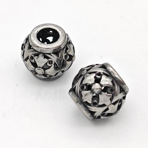 Stainless Steel Round Beads Hollow Large Hole Antique Silver