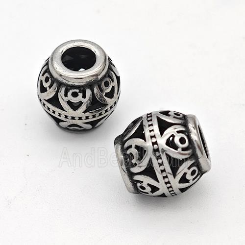 Stainless Steel Round Beads Hollow Large Hole Antique Silver