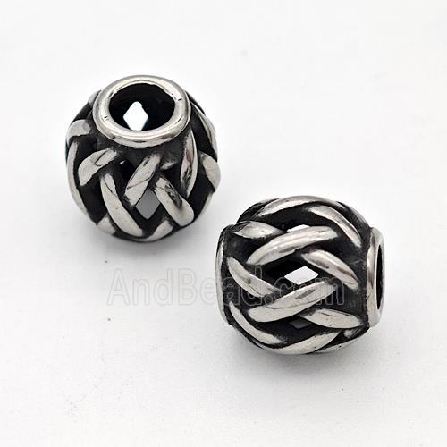 Stainless Steel Round Beads Hollow Large Hole Antique Silver