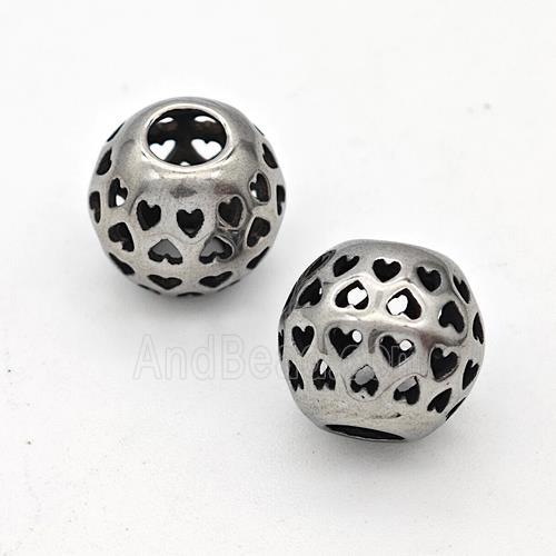 Stainless Steel Round Beads Hollow Large Hole Antique Silver