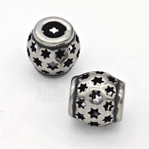 Stainless Steel Round Beads Hollow Large Hole Antique Silver