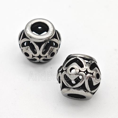 Stainless Steel Round Beads Hollow Large Hole Antique Silver