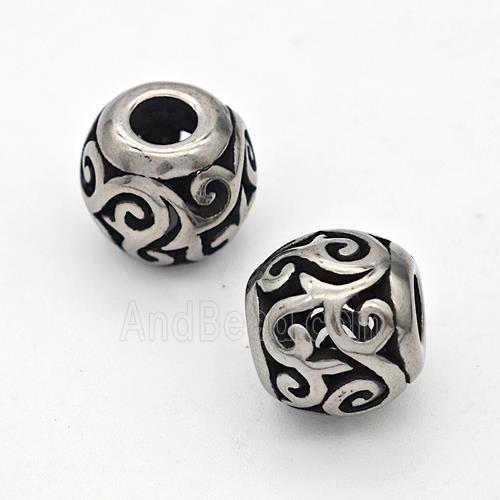 Stainless Steel Round Beads Hollow Large Hole Antique Silver