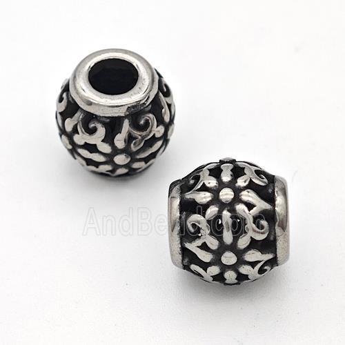 Stainless Steel Round Beads Hollow Large Hole Antique Silver