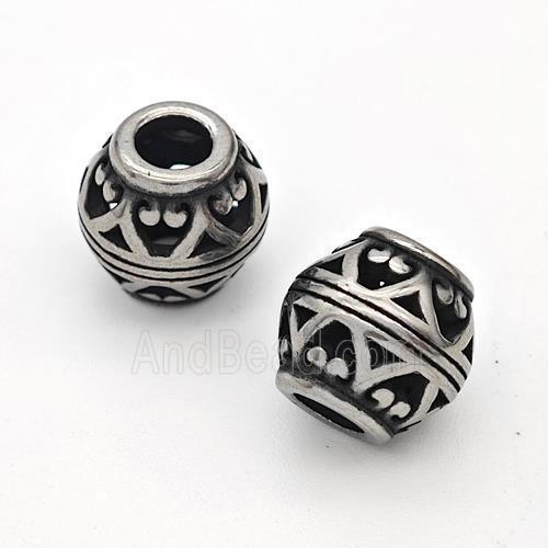 Stainless Steel Round Beads Hollow Large Hole Antique Silver