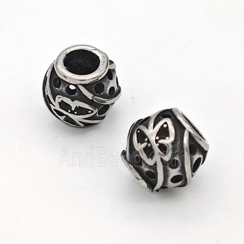 Stainless Steel Round Beads Hollow Large Hole Antique Silver
