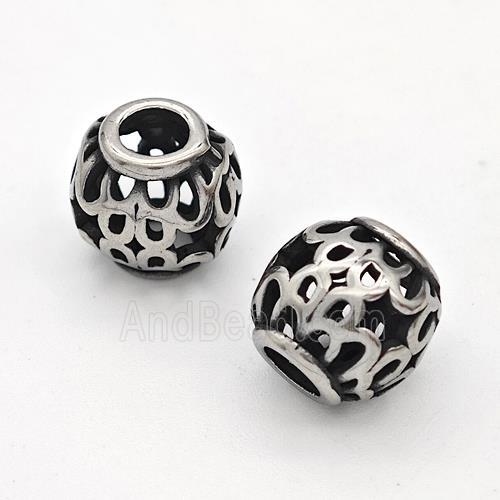Stainless Steel Round Beads Hollow Large Hole Antique Silver