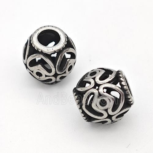 Stainless Steel Round Beads Hollow Large Hole Antique Silver