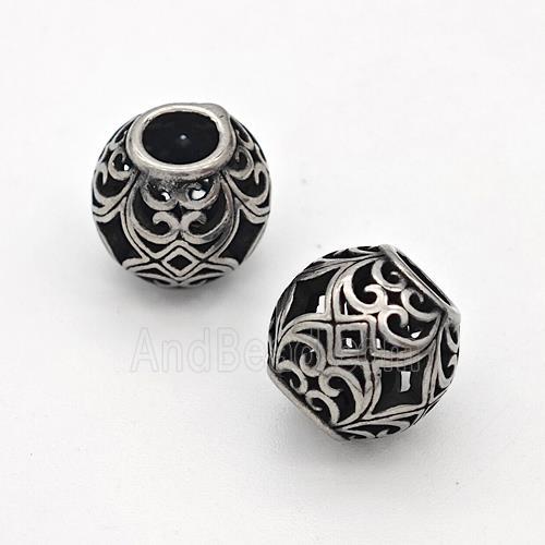 Stainless Steel Round Beads Hollow Large Hole Antique Silver