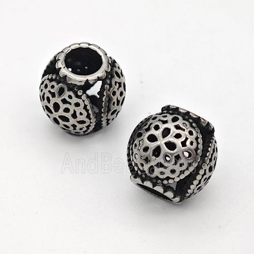 Stainless Steel Round Beads Hollow Large Hole Antique Silver