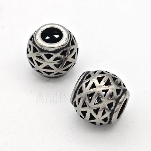Stainless Steel Round Beads Hollow Large Hole Antique Silver