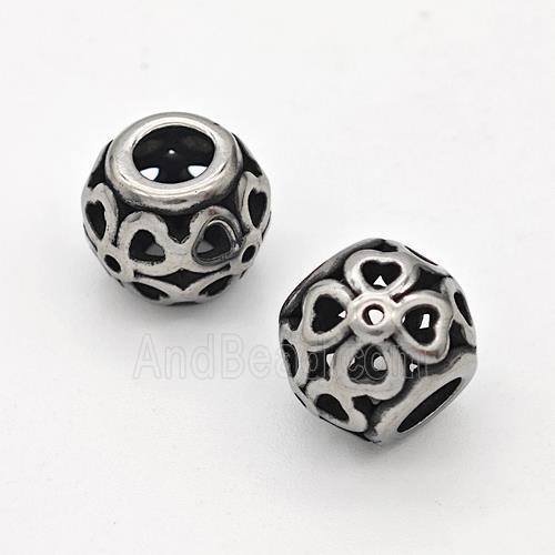 Stainless Steel Round Beads Hollow Large Hole Antique Silver
