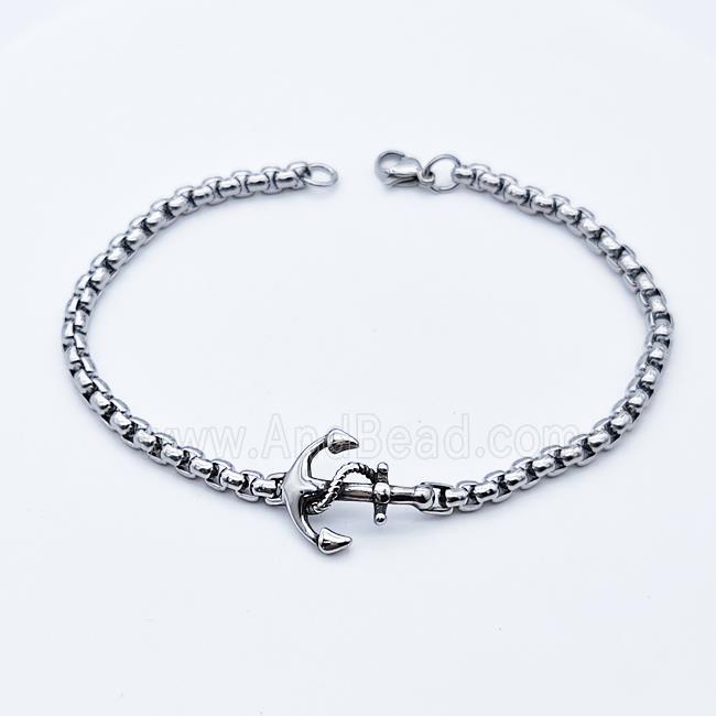 304 Stainless Steel Anchor Bracelet Antique Silver