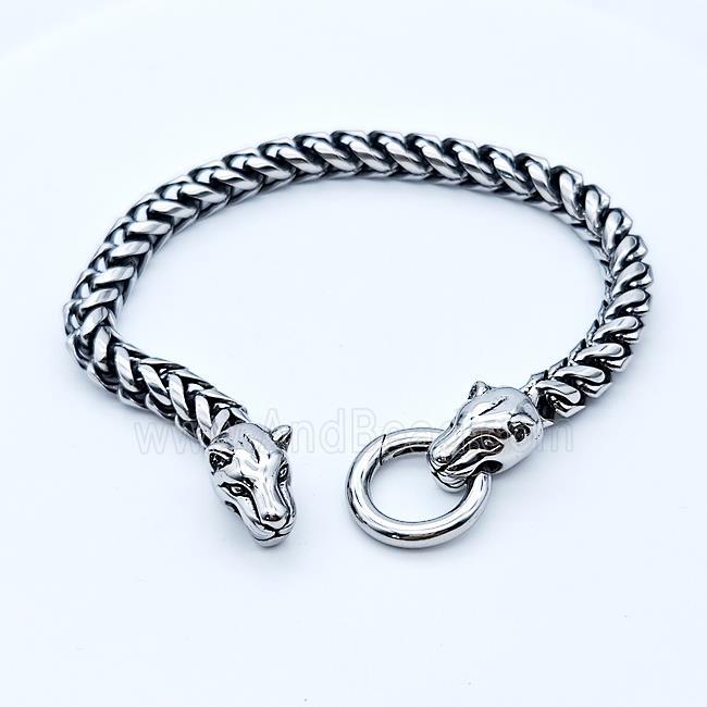 304 Stainless Steel Leopard Bracelet Antique Silver