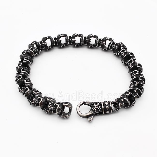304 Stainless Steel Bracelet Skull Antique Black
