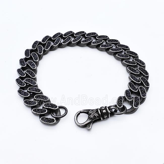 304 Stainless Steel Bracelet Pave Zirconia Antique Black