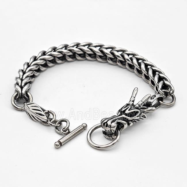 304 Stainless Steel Dragon Bracelet Antique Silver
