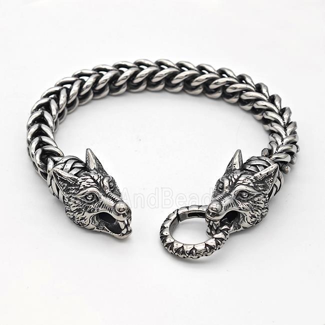 304 Stainless Steel Wolf Bracelet Antique Silver