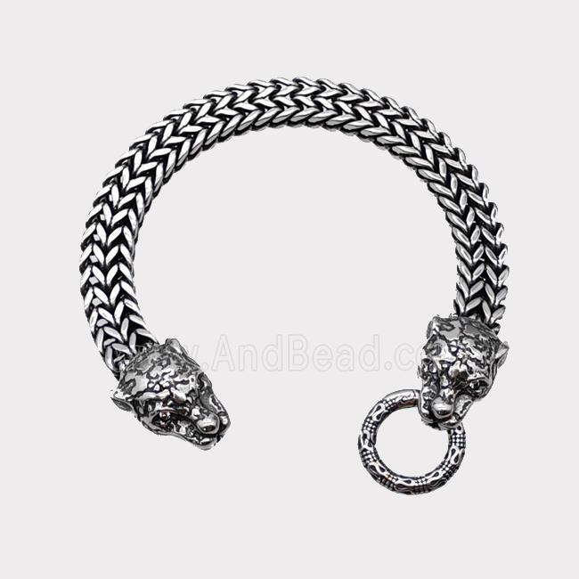 304 Stainless Steel Leopard Bracelet Antique Silver
