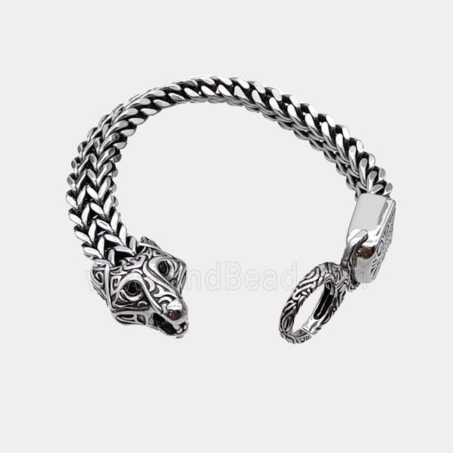 304 Stainless Steel Bracelet Leopard Antique Silver