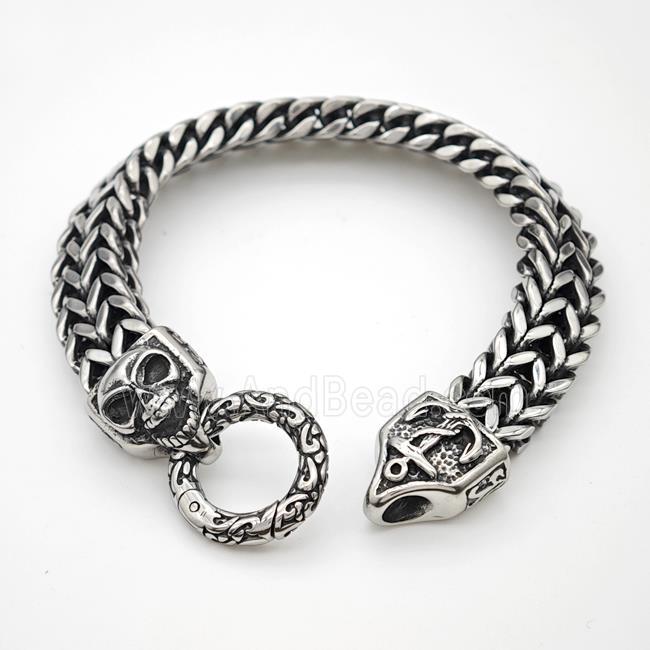 304 Stainless Steel Skull Bracelet Anchor Antique Silver