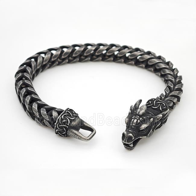304 Stainless Steel Bracelet Dragon Antique Black