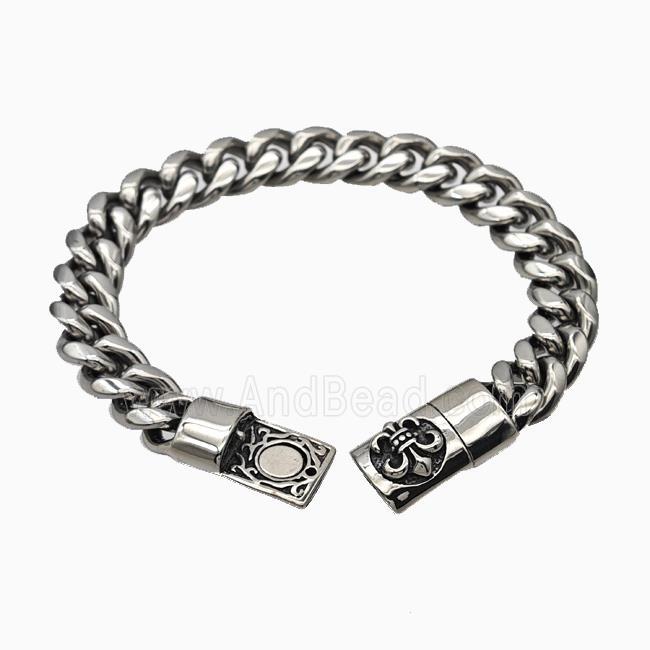 304 Stainless Steel Bracelet Fleur De Lis Antique Silver