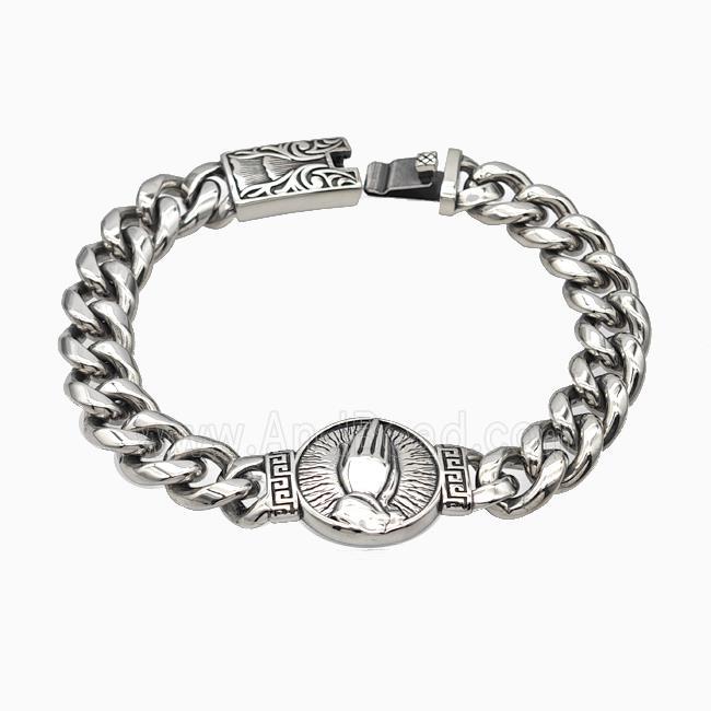 304 Stainless Steel Bracelet Prayer Antique Silver