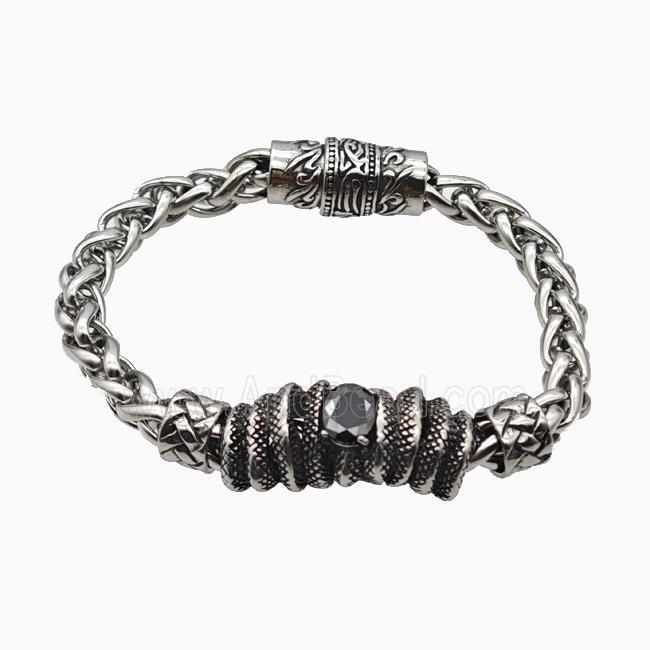 304 Stainless Steel Bracelet Pave Rhinestone Antique Silver