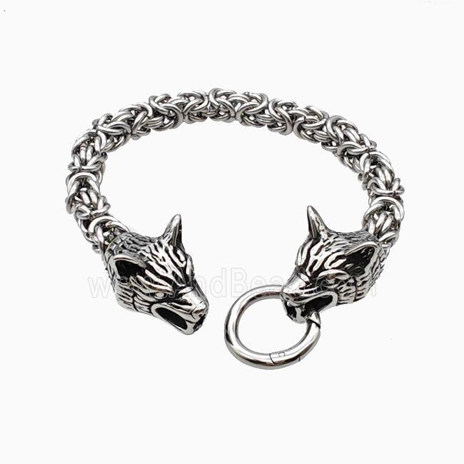 304 Stainless Steel Bracelet Wolf Antique Silver
