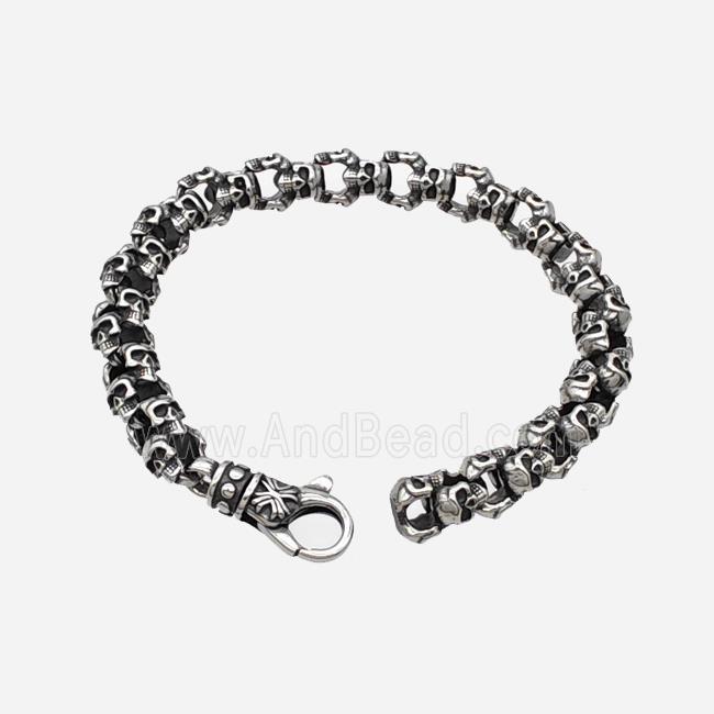 Halloween Skull 304 Stainless Steel Bracelet Antique Silver