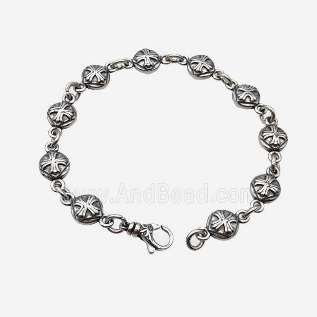 304 Stainless Steel Bracelet Cross Antique Silver