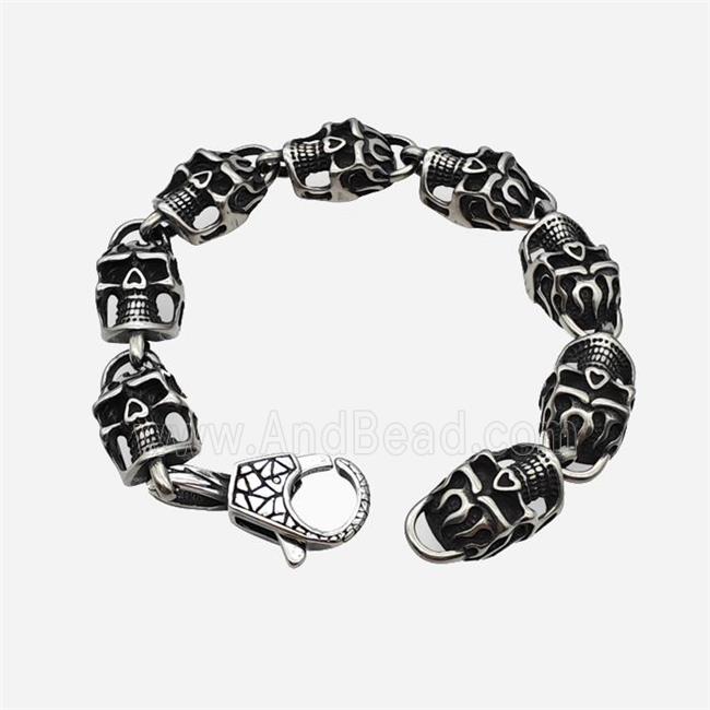 304 Stainless Steel Bracelet Skull Antique Silver