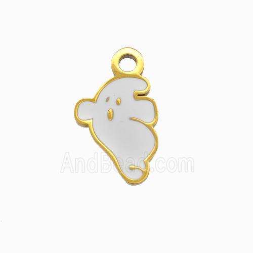 Halloween Ghost Charms 304 Stainless Pendant White Enamel Gold Plated
