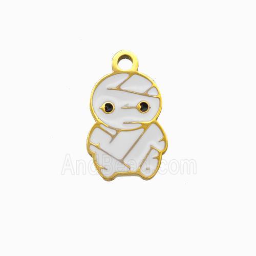 Halloween Clown Charms 304 Stainless Pendant White Enamel Gold Plated