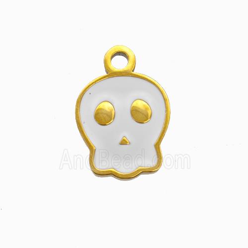 Halloween Skull Charms 304 Stainless Pendant White Enamel Gold Plated