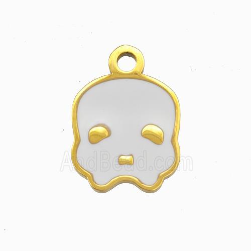 Halloween Skull Bones Charms 304 Stainless Pendant White Enamel Gold Plated