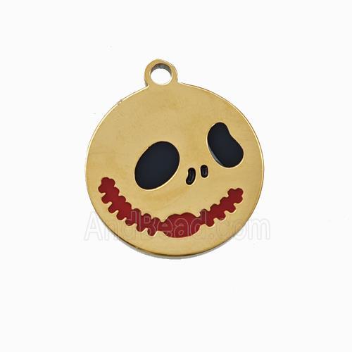 Halloween Mask Charms 304 Stainless Pendant Black Enamel Gold Plated