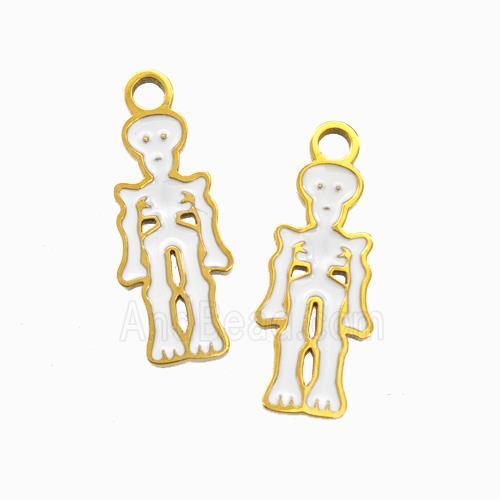 Halloween Skeleton Charms 304 Stainless Pendant White Enamel Gold Plated