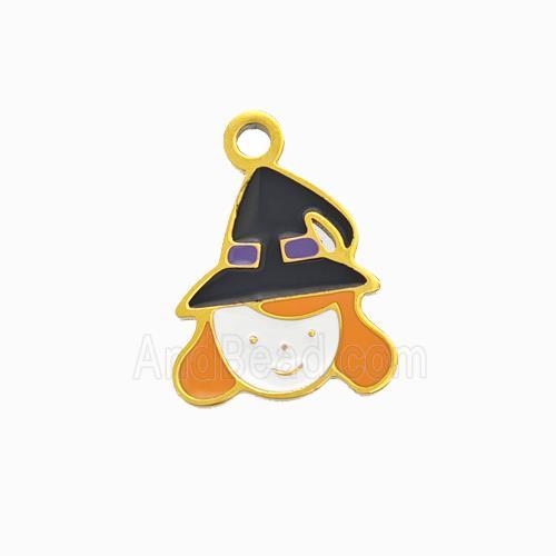 Halloween Witch Charms 304 Stainless Pendant Multicolor Enamel Gold Plated