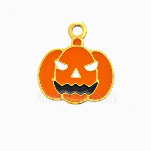 Halloween Pumpkin Charms 304 Stainless Pendant Orange Enamel Gold Plated