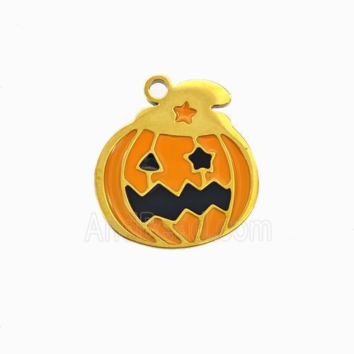 Halloween Pumpkin Charms 304 Stainless Pendant Orange Enamel Gold Plated