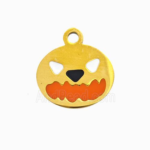Halloween Mask Charms 304 Stainless Pendant Orange Enamel Gold Plated