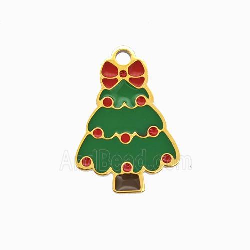 Christmas Tree Charms 304 Stainless Steel Pendant Red Green Enamel Gold Plated